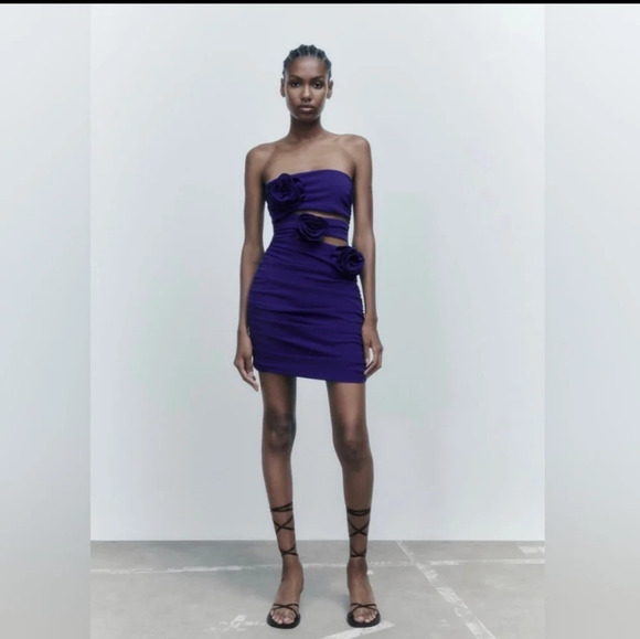 Zara Floral Cut Out Dress NWT - Picture 3 of 8